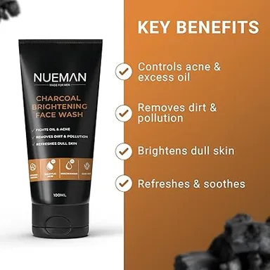 NUEMAN Charcoal Brightening Face Wash |Lip Balm SPF 15 | Activated Charcoal| Niacinamide| Salicylic Acid | Skincare Combo for Men | Acne & Lip Care 100ml 5g thumbnail 3
