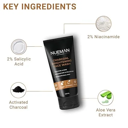 NUEMAN Charcoal Brightening Face Wash |Lip Balm SPF 15 | Activated Charcoal| Niacinamide| Salicylic Acid | Skincare Combo for Men | Acne & Lip Care 100ml 5g image 6