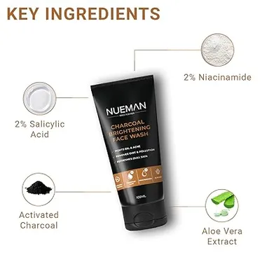 NUEMAN Charcoal Brightening Face Wash |Lip Balm SPF 15 | Activated Charcoal| Niacinamide| Salicylic Acid | Skincare Combo for Men | Acne & Lip Care 100ml 5g thumbnail 5