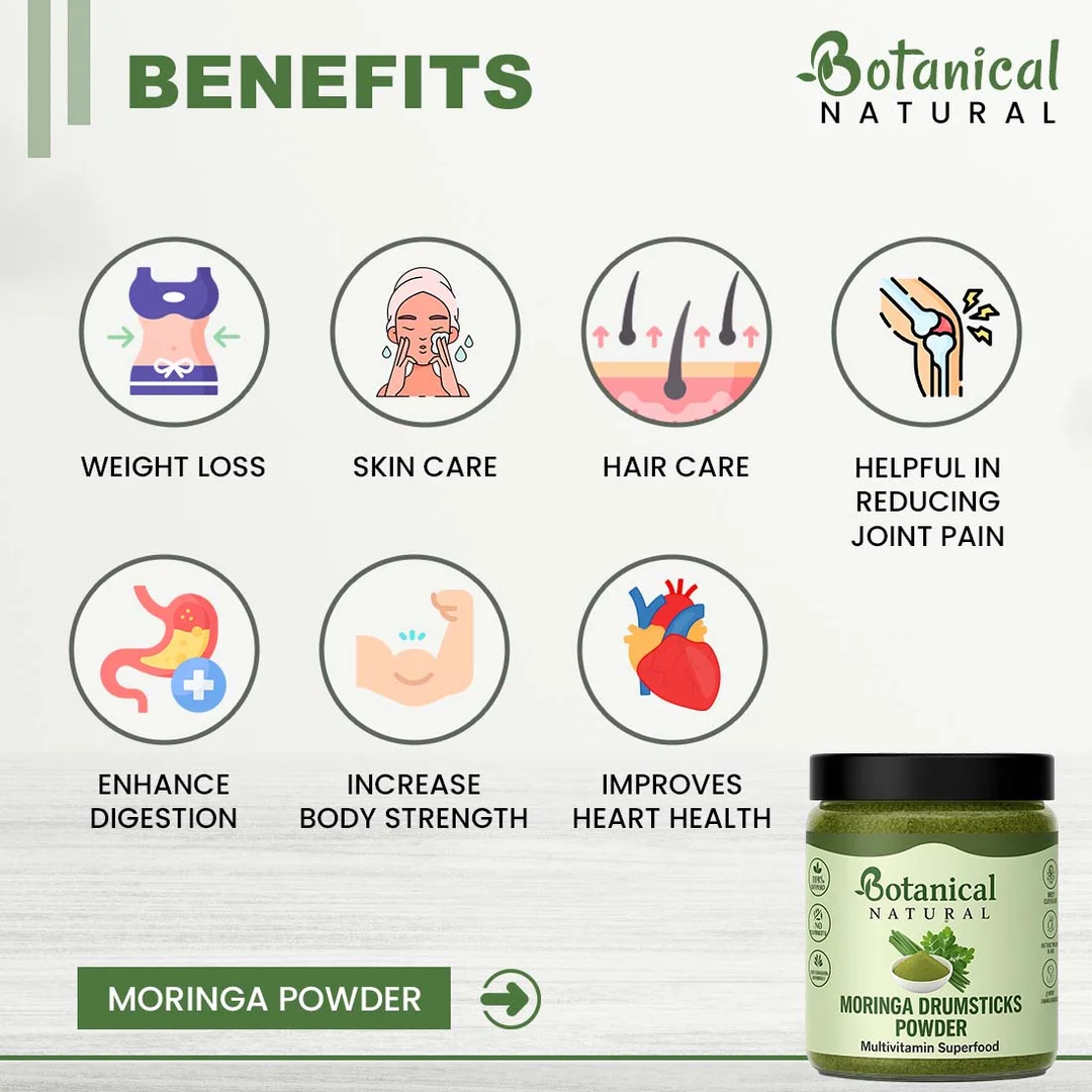 Natural Moringa Powder | Multivitamin Superfood |For Men Women & Kids | Energy, Immunity & Hair Health image 3