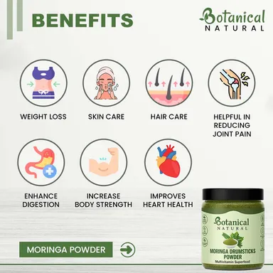 Natural Moringa Powder | Multivitamin Superfood |For Men Women & Kids | Energy, Immunity & Hair Health thumbnail 2