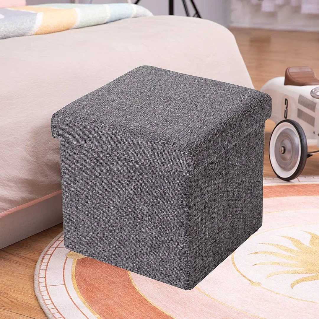 Vrutwa Wood Folding Organizer Storage Ottoman Bench Footrest Stool Cube | Padded, Quick Assembly, Multipurpose Storage image 1