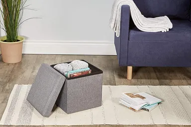 Vrutwa Wood Folding Organizer Storage Ottoman Bench Footrest Stool Cube | Padded, Quick Assembly, Multipurpose Storage thumbnail 3