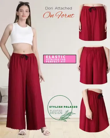 Women Palazzo Combo Set | Stylish Lycra Pleated Pants  | Ethnic Wear | Comfortable Summer Look | L Size thumbnail 2