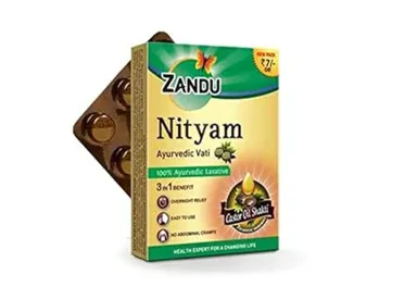 Zandu Nityam Tablet | Ayurvedic Natural Laxative for Constipation Relief | Pack of 5 × 12 Tabs | Stomach Care & Gas Relief 