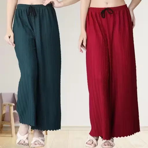 Women Palazzo Combo Set | Plus Size Lycra Pleated Pants | Ethnic Wear | Breathable Daily Comfort | XXXL Size image 1