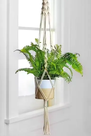  Macrame Plant Hanger Cotton Rope | Boho Indoor Outdoor Flower Pot Holder | 39 Inches, Ivory |Pack of 2