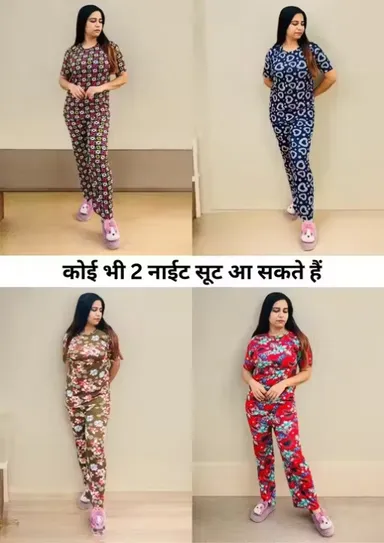 Women Cotton Nightwear Combo Pack of 2 | Summer Nightsuit Set | Comfortable Sleepwear Pyjama Set for Ladies | Size XL thumbnail 1