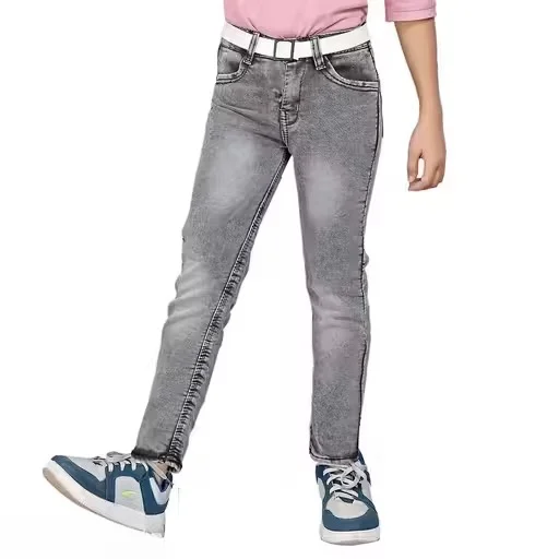 Grey Jeans with Belt for Boys | Kids Stylish Denim Pants 8–9 Years | Comfortable Casual Wear image 1