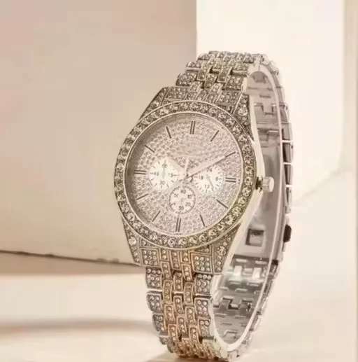 Stone Studded Two‑Tone Analog Watch for Women | Crystal Bezel Silver‑Gold | Bracelet Elegant Timepiece image 1