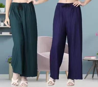 StyleAura Combo Pleated Palazzo Pants| Premium Viscose Lycra| Women’s Casual thumbnail 0