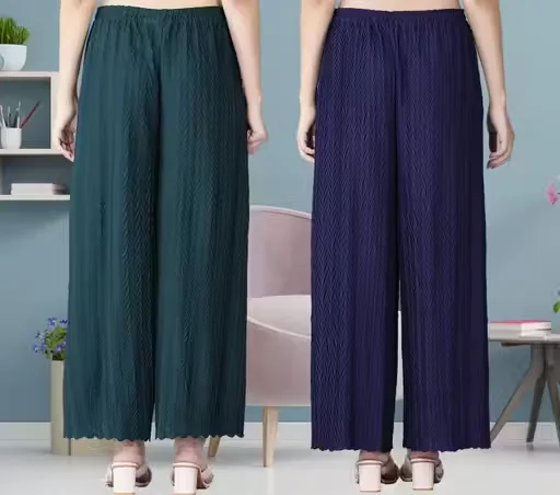 StyleAura Combo Pleated Palazzo Pants| Premium Viscose Lycra| Women’s Casual image 2