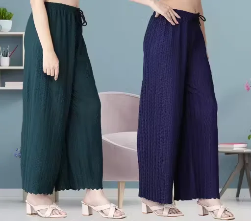 StyleAura Combo Pleated Palazzo Pants| Premium Viscose Lycra| Women’s Casual image 3