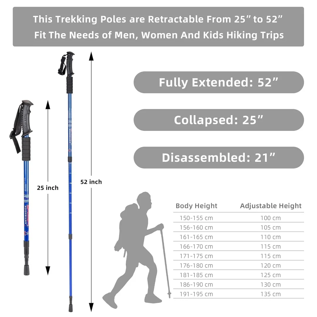 Vrutwa Trekking Poles | Collapsible Lightweight Shock-Absorbent Hiking Walking Sticks for Women Men Kids | Adjustable Aluminum Hiking Poles 1 Pack image 5