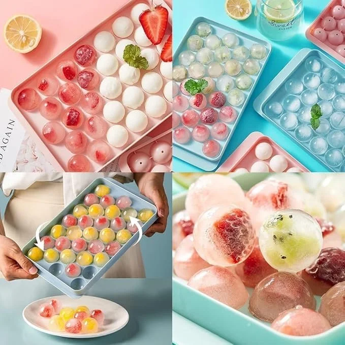 Vrutwa Mini Round Ice Cube Tray | Plastic Sphere Ice Cube Mold | 33 Cavity Ice Tray | Multicolor | For Whiskey Tea Coffee & Cocktails image 4
