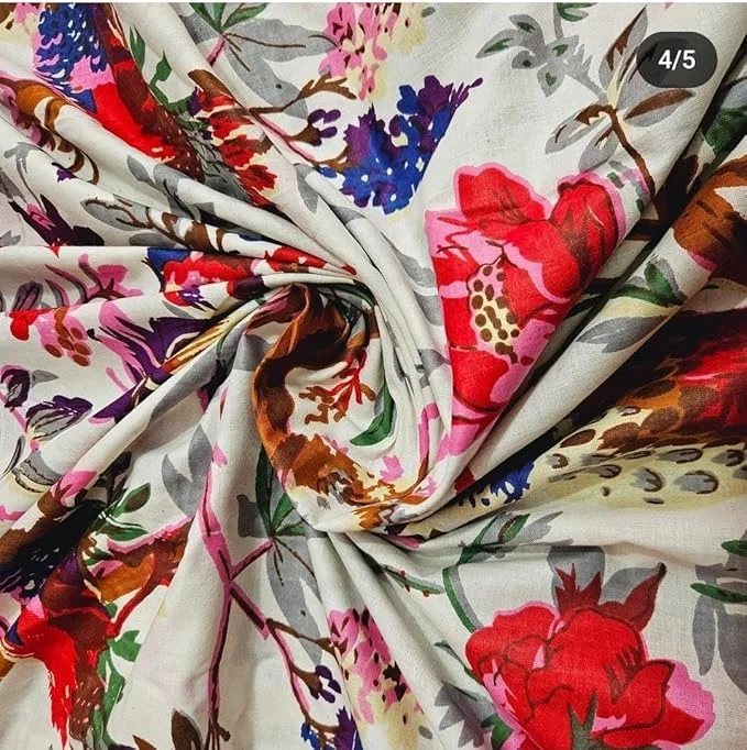Pure Cotton Unstitched Printed Fabric 10 Meter Dress Material for Women Kurti Saree Blouse Lehenga Summer Wear image 1