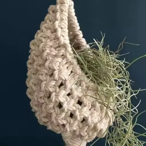 Macrame Cotton Boho Plant Hanger Rope| Handmade Flower Pot Holder| 3-Pocket| Off White| Indoor & Balcony Gardening image 2
