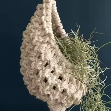 Macrame Cotton Boho Plant Hanger Rope| Handmade Flower Pot Holder| 3-Pocket| Off White| Indoor & Balcony Gardening thumbnail 1