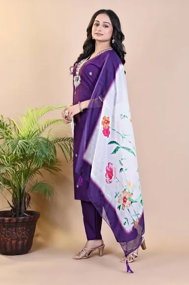 Nyari Wear Women Kurti Pant Dupatta Set M | Designer Ethnic Cotton Kurti Set | Comfortable Party & Casual Wear thumbnail 2