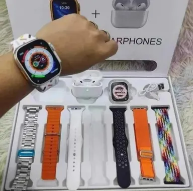 Ultra Max Smart Watch | 2.3 Inch Large Display| 7 Straps & Earbuds | Waterproof| Heartbeat & Call Monitoring| Multi Sport Watch for Men Women Boys Girls