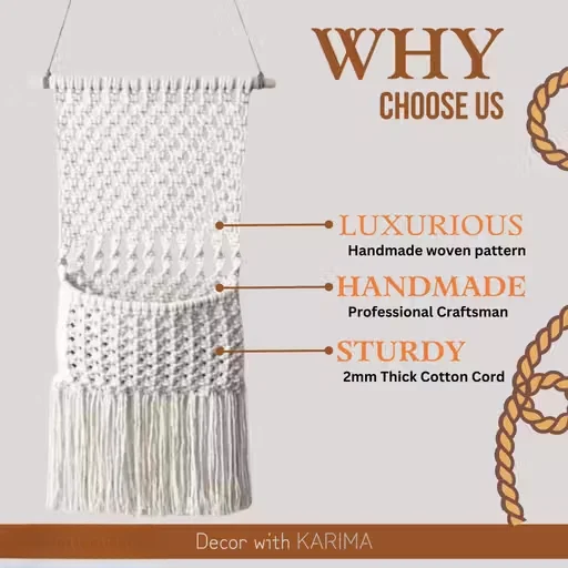 Macrame Wall Hanging Shelf| Handwoven Boho Floating Wood Shelf| 20 Inch| Apartment & Dorm Decor image 2