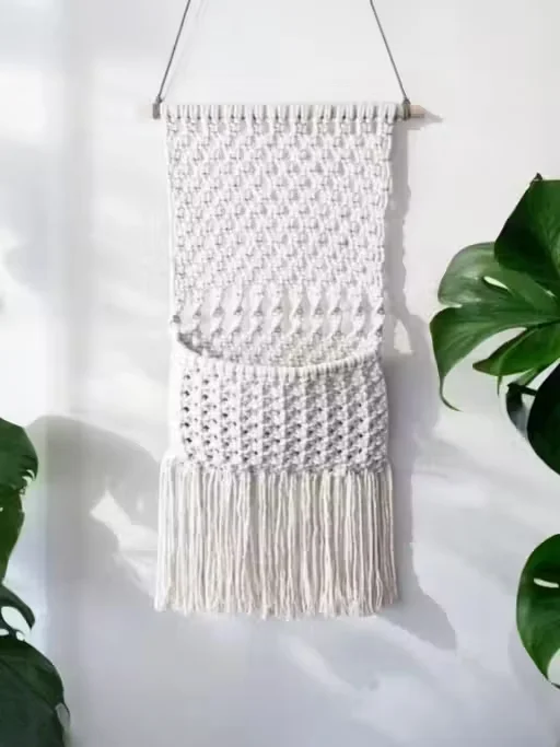 Macrame Wall Hanging Shelf| Handwoven Boho Floating Wood Shelf| 20 Inch| Apartment & Dorm Decor image 1