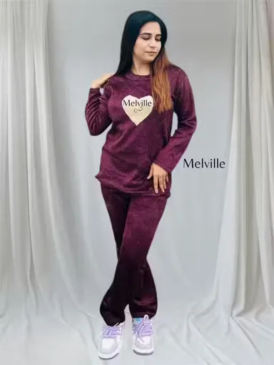 Women Woolen Night Suit Velvet | Winter Warm Nightwear Set | Soft & Durable | Size XL