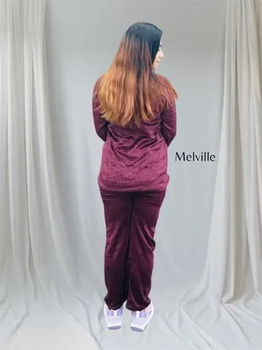 Women Woolen Night Suit Velvet | Winter Warm Nightwear Set | Soft & Durable | Size XL image 3