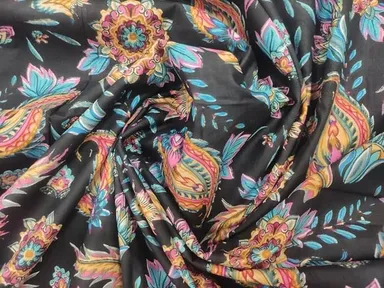 Floral Black Cotton Dress Material Jaipuri Hand Block Print 44 Inch Width 2.5 Meter Fabric for Women Kurtis Sewing  thumbnail 0
