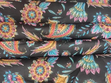 Floral Black Cotton Dress Material Jaipuri Hand Block Print 44 Inch Width 2.5 Meter Fabric for Women Kurtis Sewing  thumbnail 1
