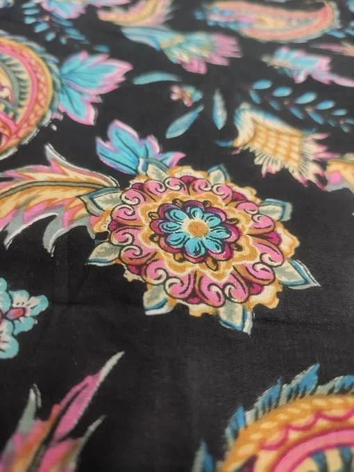 Floral Black Cotton Dress Material Jaipuri Hand Block Print 44 Inch Width 2.5 Meter Fabric for Women Kurtis Sewing image 3