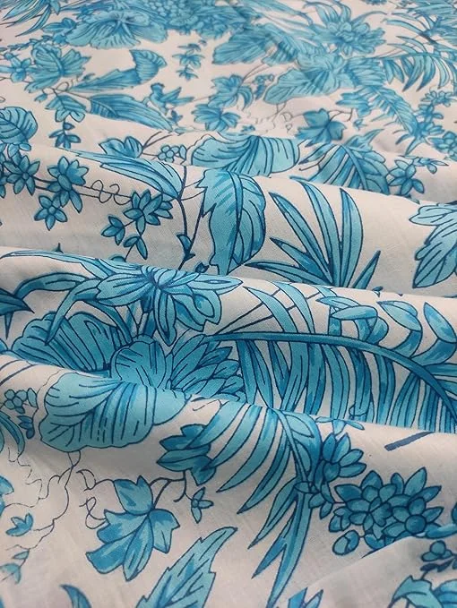 Floral Printed Cotton Cloth Material | Jaipuri Hand Block Printed Paisley Fabric | 44 Width 2.5 Meter Sky Blue Women Dress Material Kurtis image 2