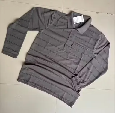 Men Full Sleeve Cotton Collar T-shirt with Pocket | Striped | Casual Office Wear| M Size thumbnail 0
