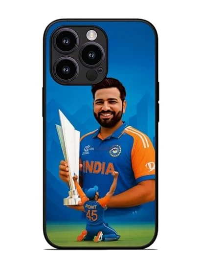 Leeon iPhone 13 Pro Metal Back Printed Rohit Sharma Case | 360° Protection | Soft TPU Edges | HD Cricketer Print Full Cover image 1