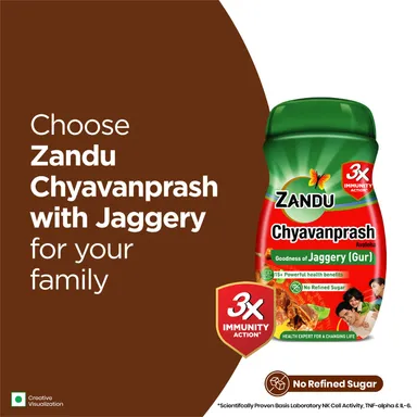 Zandu Chyawanprash Jaggery Immunity Booster | No Refined Sugar | Ayurvedic Herbal Supplement 910g | Natural Health Tonic for Adults | Best Immunity Support thumbnail 3