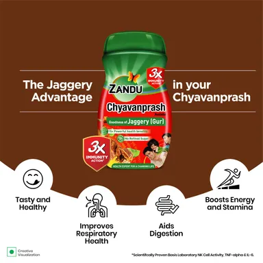 Zandu Chyawanprash Jaggery Immunity Booster | No Refined Sugar | Ayurvedic Herbal Supplement 910g | Natural Health Tonic for Adults | Best Immunity Support thumbnail 4