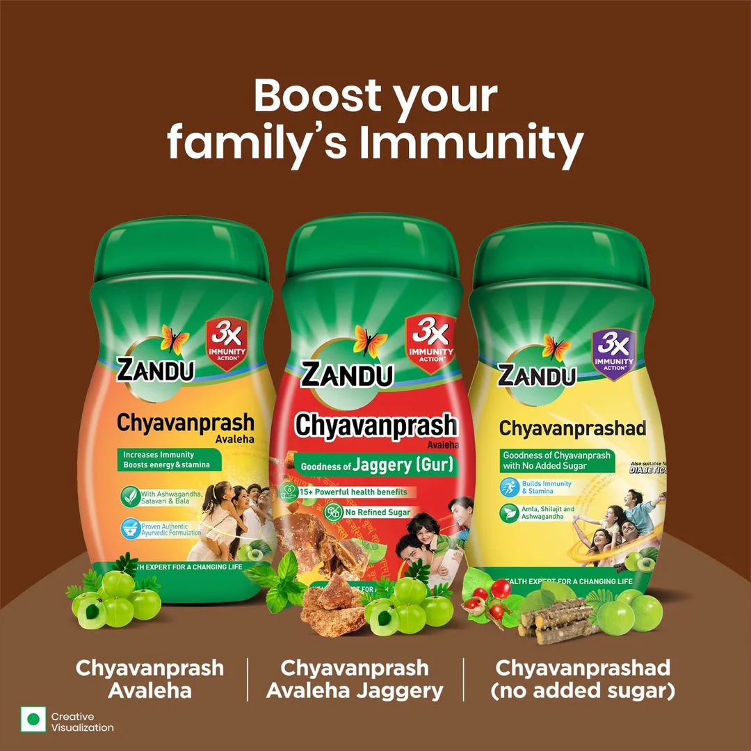 Zandu Chyawanprash Jaggery Immunity Booster | No Refined Sugar | Ayurvedic Herbal Supplement 910g | Natural Health Tonic for Adults | Best Immunity Support image 7