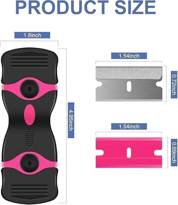 Vrutwa Razor Blade Scraper | Double Edged Scraping Tool | 10 Pcs Razor Blades | Paint Glass Decals Stickers Labels Caulk & Adhesive | Pink image 2