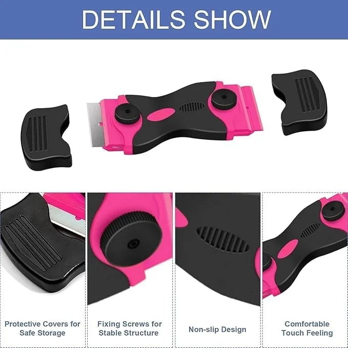 Vrutwa Razor Blade Scraper | Double Edged Scraping Tool | 10 Pcs Razor Blades | Paint Glass Decals Stickers Labels Caulk & Adhesive | Pink image 3