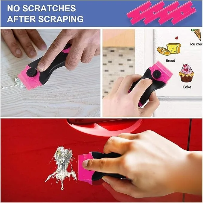 Vrutwa Razor Blade Scraper | Double Edged Scraping Tool | 10 Pcs Razor Blades | Paint Glass Decals Stickers Labels Caulk & Adhesive | Pink image 4