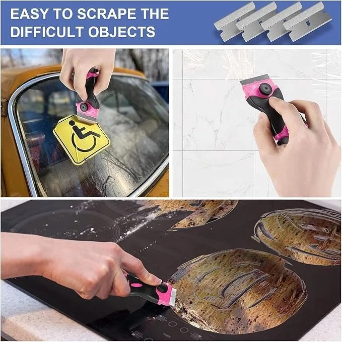 Vrutwa Razor Blade Scraper | Double Edged Scraping Tool | 10 Pcs Razor Blades | Paint Glass Decals Stickers Labels Caulk & Adhesive | Pink image 7