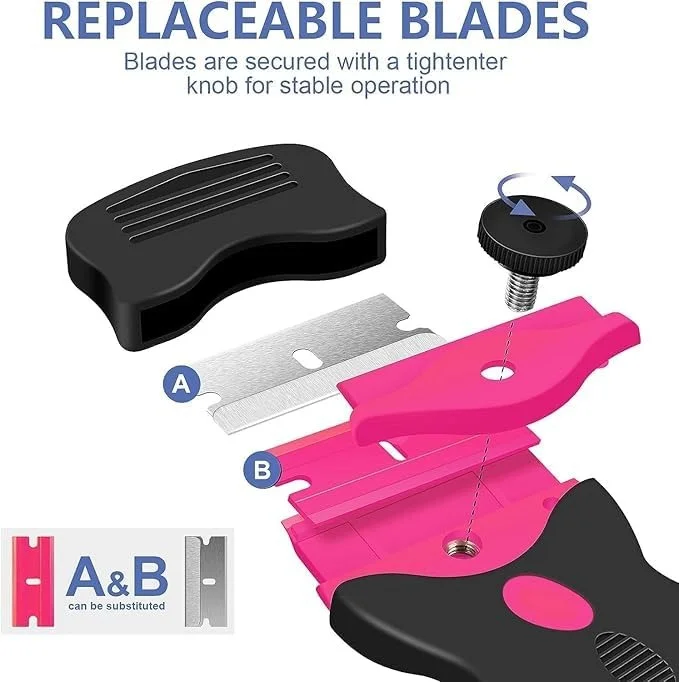 Vrutwa Razor Blade Scraper | Double Edged Scraping Tool | 10 Pcs Razor Blades | Paint Glass Decals Stickers Labels Caulk & Adhesive | Pink image 6