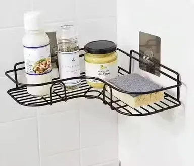 Metal Bathroom Corner Rack | Self-Adhesive Stainless Steel | Shower Shelf For 90° Corner | Holds up To 5kg | Durable Rust-Proof Organizer