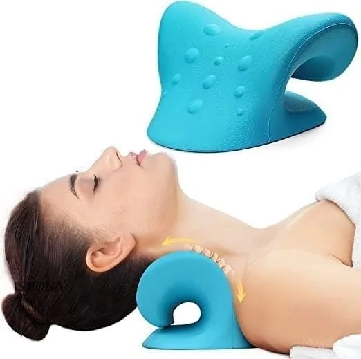 Vrutwa Neck and Shoulder Relaxer | Cervical Traction Device | TMJ Pain Relief | Spine Alignment Chiropractic Pillow | Foam Neck Stretcher | Blue image 1
