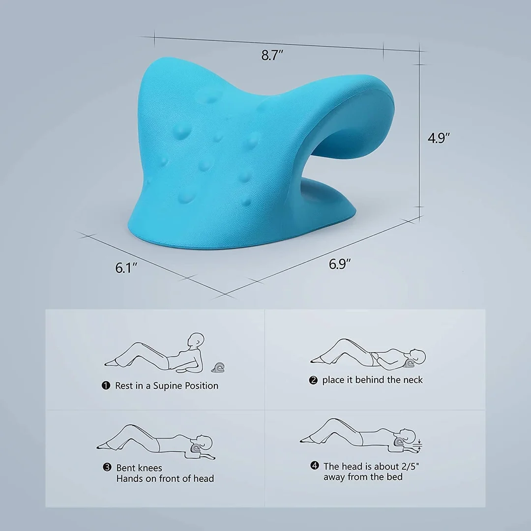 Vrutwa Neck and Shoulder Relaxer | Cervical Traction Device | TMJ Pain Relief | Spine Alignment Chiropractic Pillow | Foam Neck Stretcher | Blue image 2