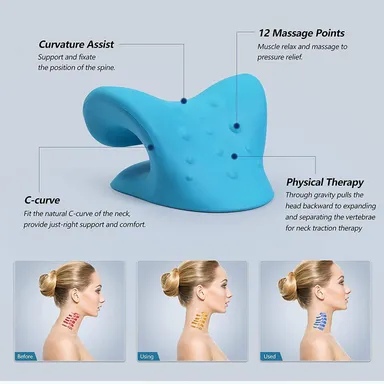 Vrutwa Neck and Shoulder Relaxer | Cervical Traction Device | TMJ Pain Relief | Spine Alignment Chiropractic Pillow | Foam Neck Stretcher | Blue thumbnail 5