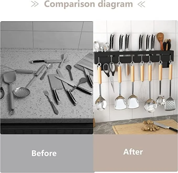 Vrutwa Kitchen Shelf Wall Mount Knife Holder | Towel Hanger | Spatula Ladle Hooks | Cutlery Storage Rack | High Grade Metal | Multi-Purpose image 2