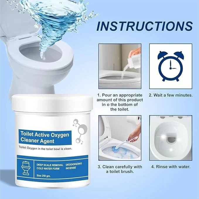 Vrutwa Toilet Oxygen Cleaner | Powder 250g Liquid 150ml Combo | Active Oxygen Bathroom Cleaner for Deep Cleaning and Odor Removal image 2