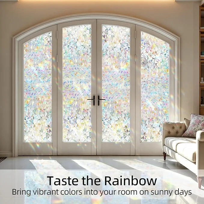 Vrutwa 3D Window Privacy Film | Rainbow Static Cling Decorative Glass Vinyl for Home and Office image 2