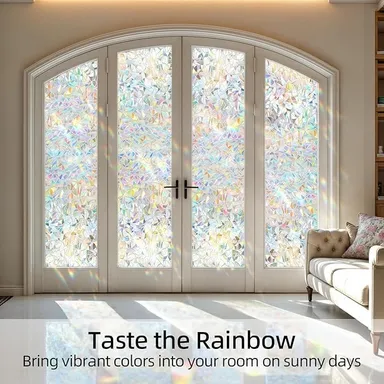 Vrutwa 3D Window Privacy Film | Rainbow Static Cling Decorative Glass Vinyl for Home and Office thumbnail 1